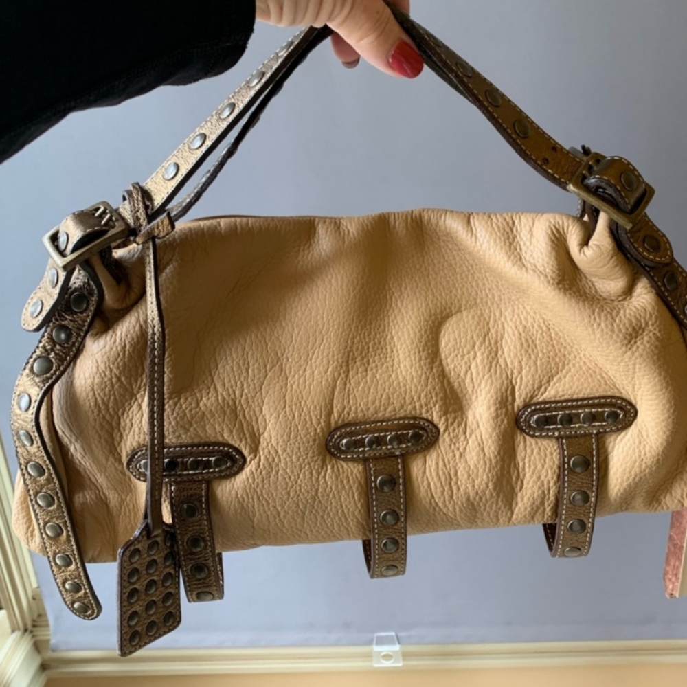B E & D unique tan and copper leather handbag